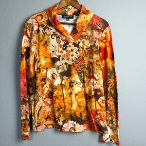 Jones New York Signature Paisley Burnout Print Boho Autumn Retro Abstract‎ XL
